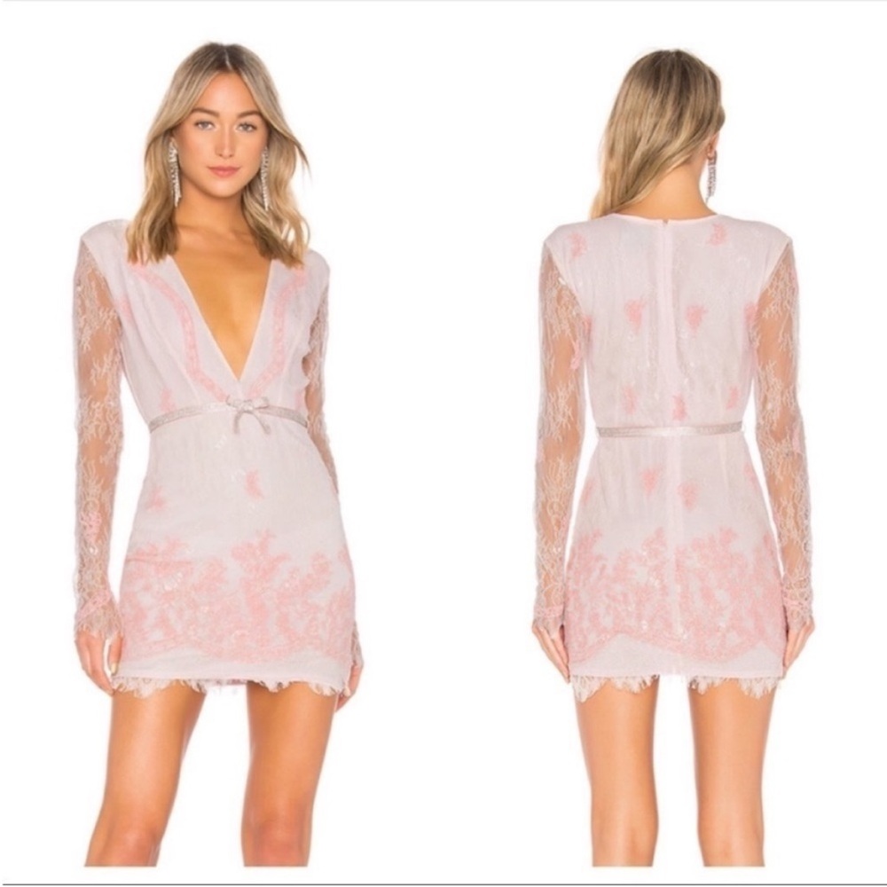 X by NBD Ina Lace Mini Dress in Primrose Pink. L. NWT.
